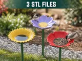 Flower Bird Feeder Set | Garden Stake Bee Bath - 3 Different-0