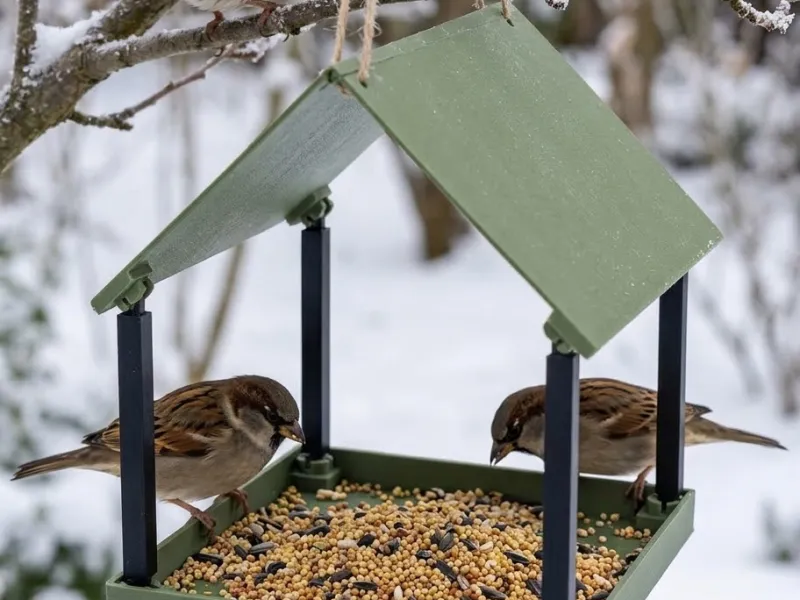 Comedero para pájaros en forma de casita