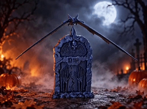 MORCEGO DE HALLOWEEN EM EQUILÍBRIO - SUPORTE DE LÁPIDE RIP