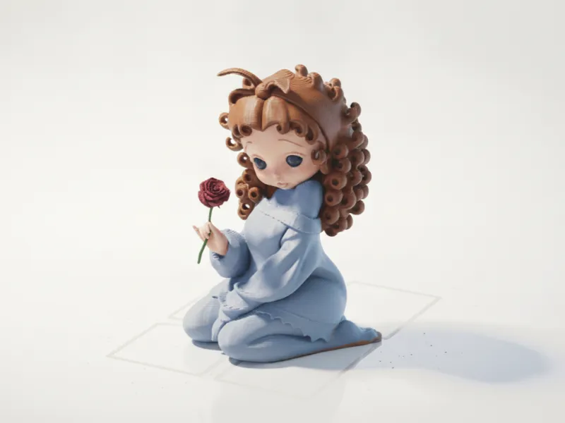 Figura de Dama Arrodillada con Rosa, Modelo Femenino Imprimible en 3D