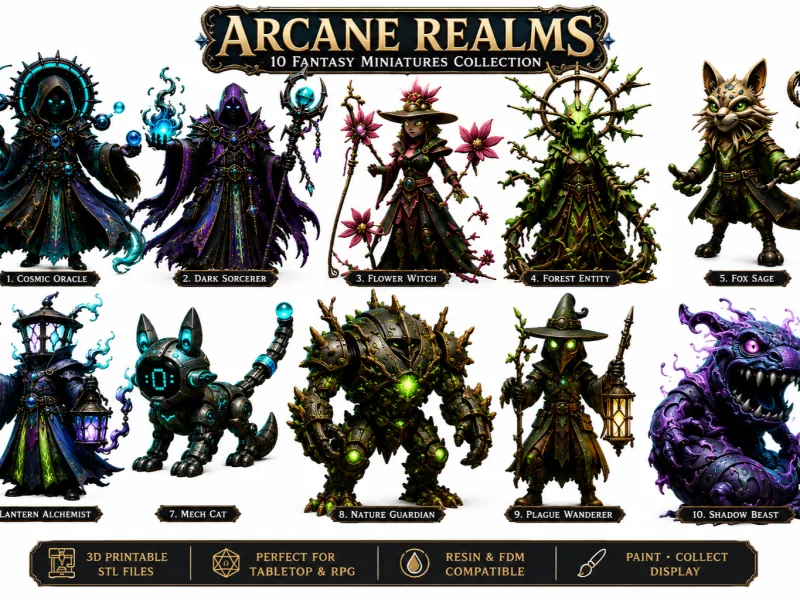 ARCANE REALMS – 10 Fantasy Miniatures Collection