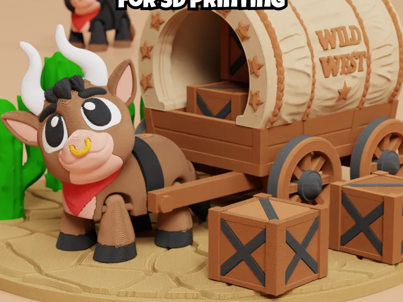 Articulated Bull Wagon Playset STL & 3MF – Flexi Fidget Toy