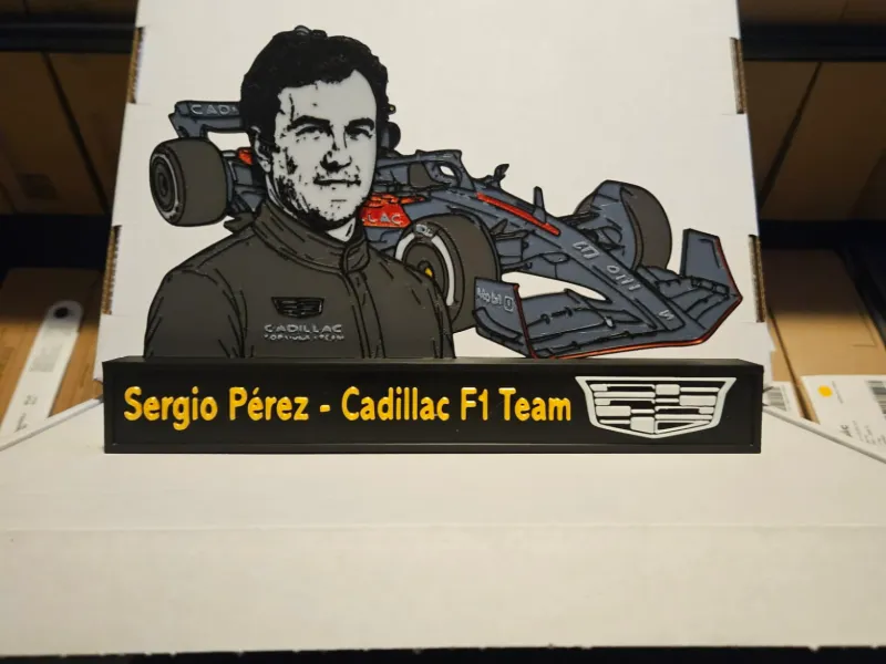 Sergio perez Cadillac f1 team with car display