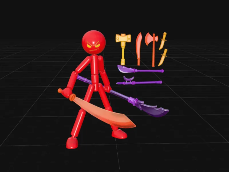 Red Warrior Stick Figure Weapon Set