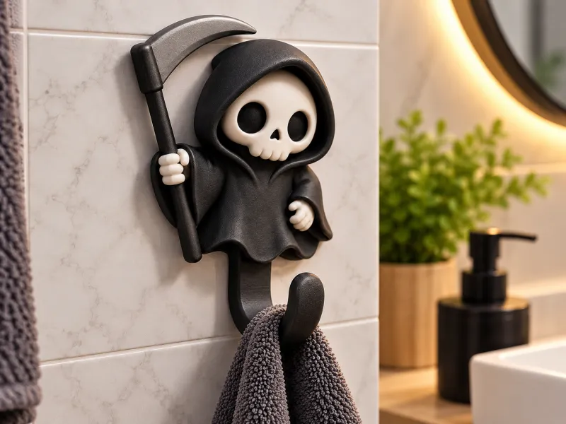 Cute Grim Reaper Towel Hook – Halloween Wall Hanger