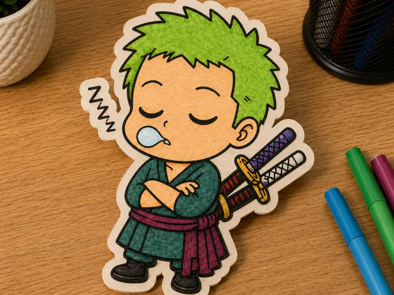 Placa Decorativa "Zoro Durmiendo - One Piece" para Colorear