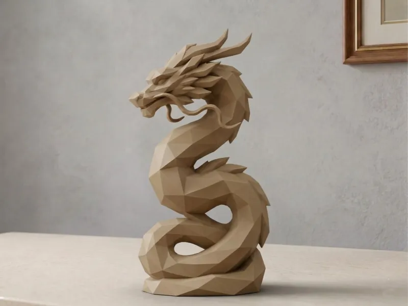 Low Poly Chinese Dragon Sculpture
