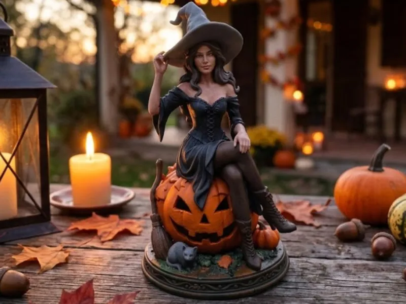 Estátua da Bruxa na Abóbora (Escultura de Halloween)