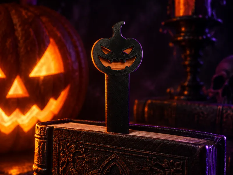Marcador de Página de Abóbora com Sorriso Sinistro - Edição de Halloween
