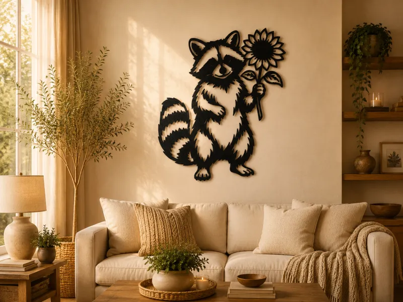 Cute Raccoon with Sunflower Wall Art Decor