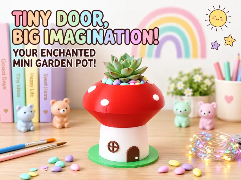 Mushroom Fairy House Mini Planter with Drainage Hole