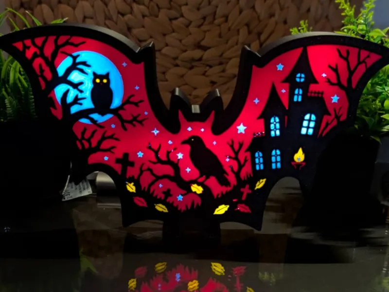 Spookachtige Vleermuisvorm Lightbox - Spookhuis & Raaf