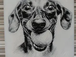 Hueforge dog with ball in mouth