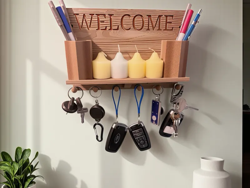 Wall mounted Wood Grain Shelf/Key hanger