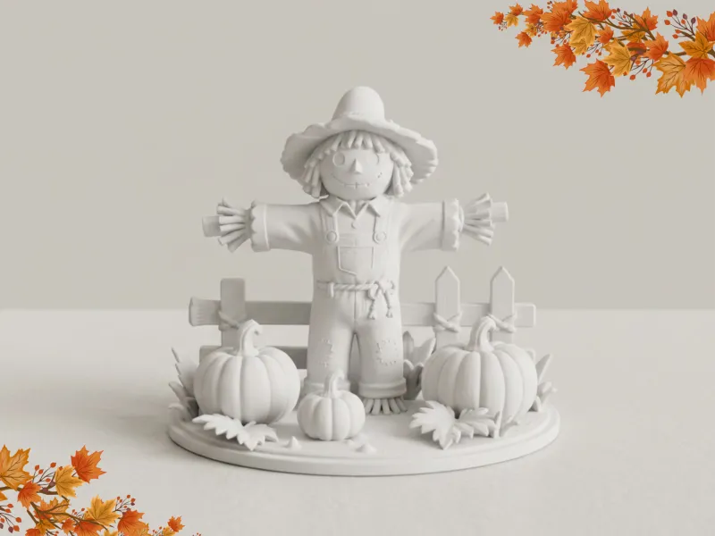 Autumn Scarecrow with Pumpkins 3D Model