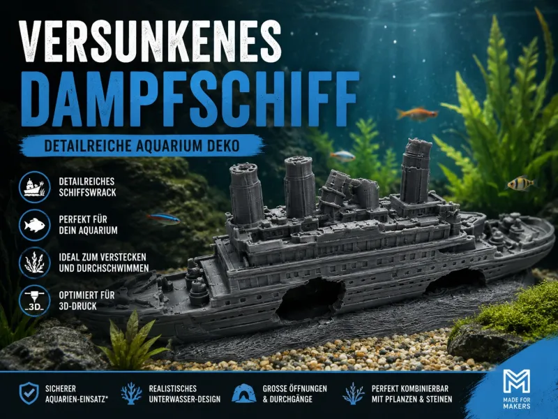 Barco de vapor hundido – Decoración de acuario con pecio