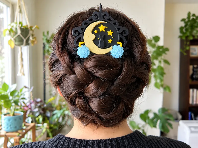 Moonlit Cat Hairpin – Gothic Hair Comb