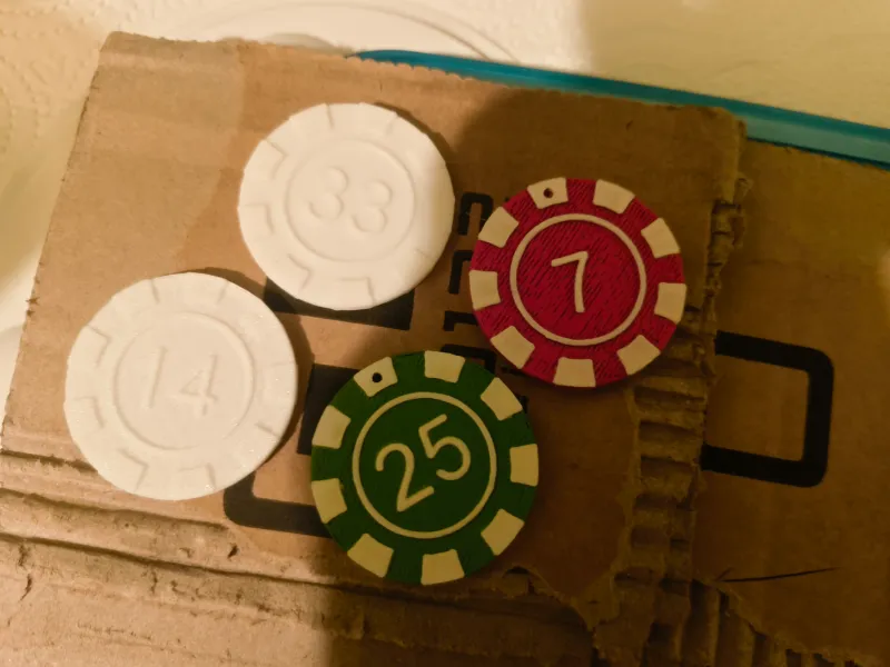 poker chips with custom numbers 14,33,25