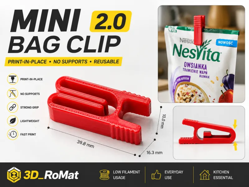 Mini Bag Clip 2.0 | Print-in-Place | Reusable Food Bag Clip
