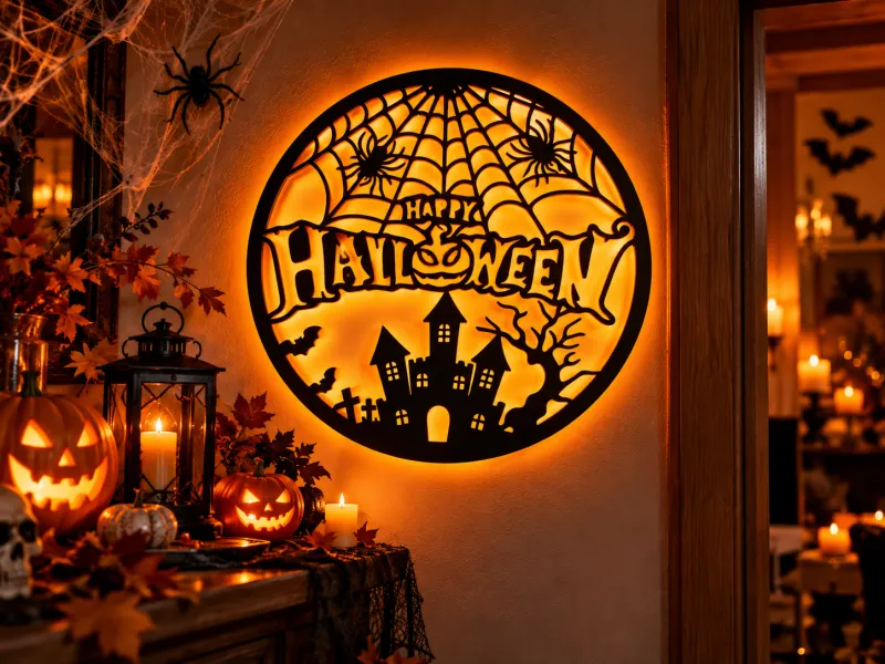 Halloween Spookhuis Muurkunst – Spinnenweb, Vleermuizen & Griezelig