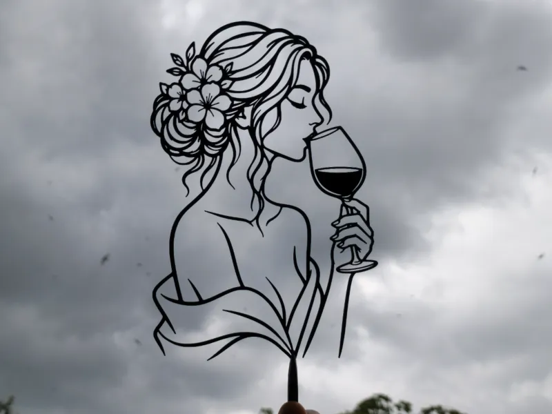 Art mural élégant d'une femme avec du vin