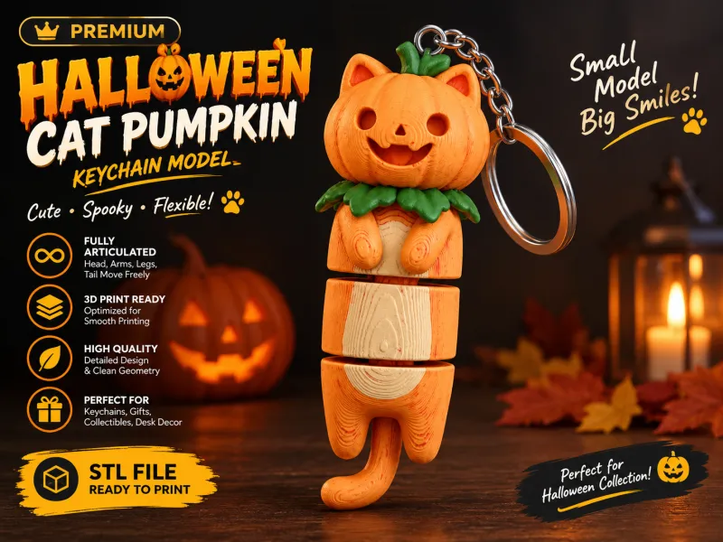 FREE - Flexi Halloween Pumpkin Cat - Toy, Keychain