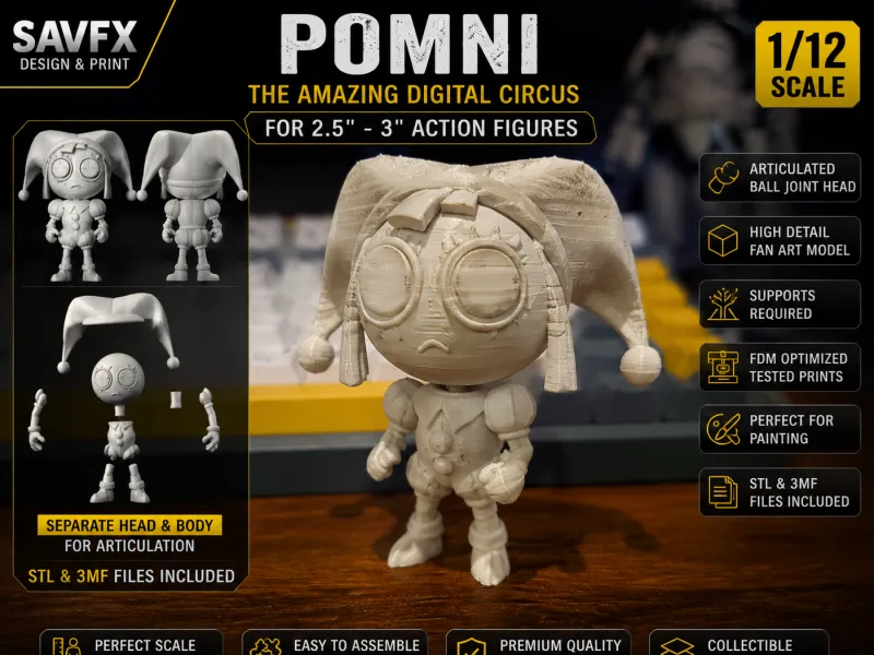 Pomni Fan Art Figure STL | Amazing Digital Circus 3D Printab