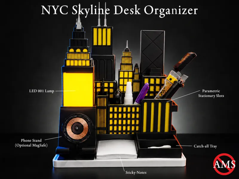 New York Skyline Pen Holder + Lamp - No AMS