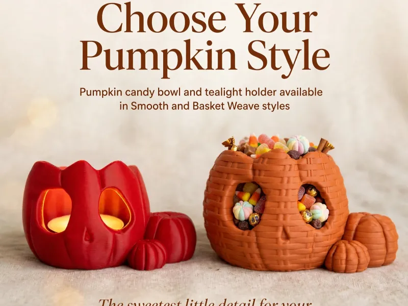 Pumpkin Candy Bowl and Tealight Holder, Smooth, Basket Weave