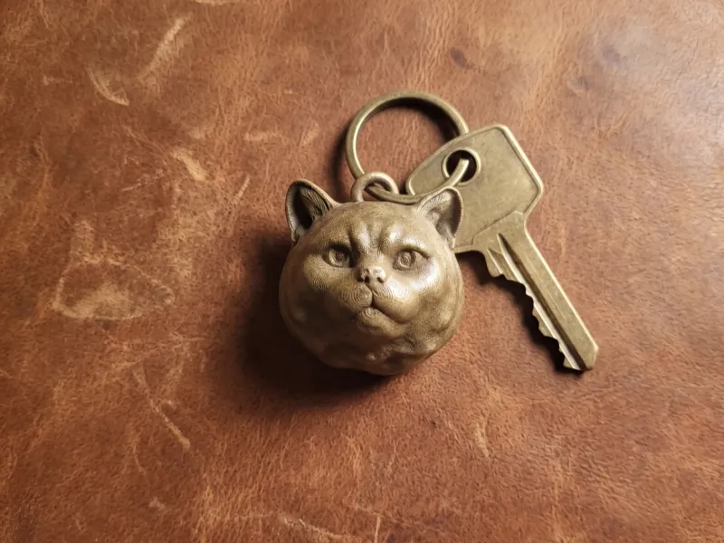 Wooden British Shorthair Cat Keychain