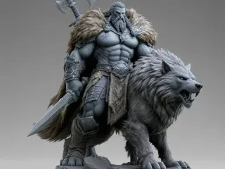 BARBARIAN WARLORD & DIRE WOLF