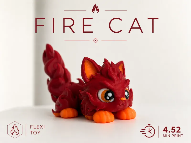 Fire cat flexible toy articulated cat
