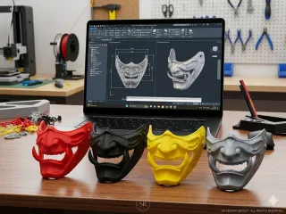 the ONI Cyber half Samurai Face Mask Prop