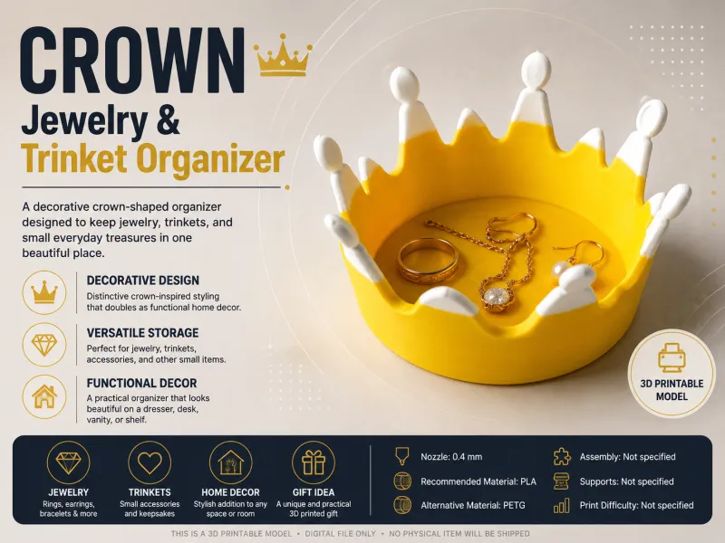 Crown Jewelry & Trinket Organizer – Decorative Storage Bowl