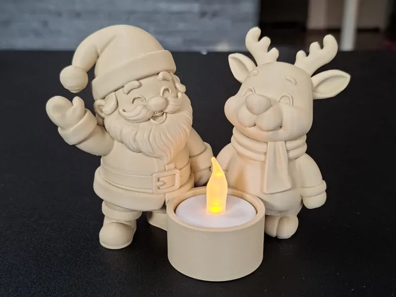 Kerst Theelichthouder Kerstman & Rendier