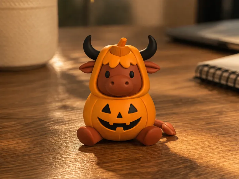 Pumpkin Highland Cow Straw Topepr
