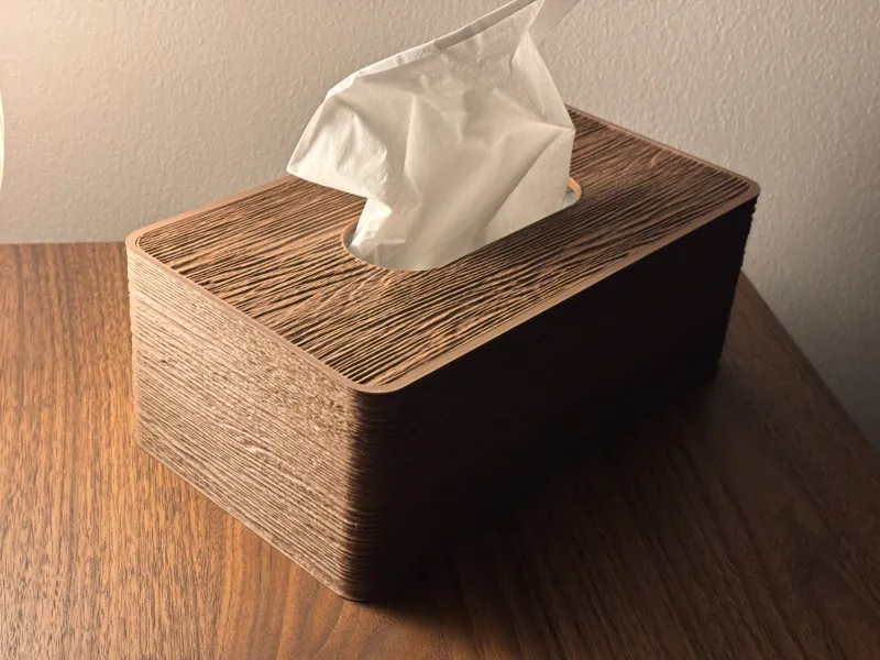 Taschentuchbox mit Holzmaserung | Flacher abnehmbarer Deckel