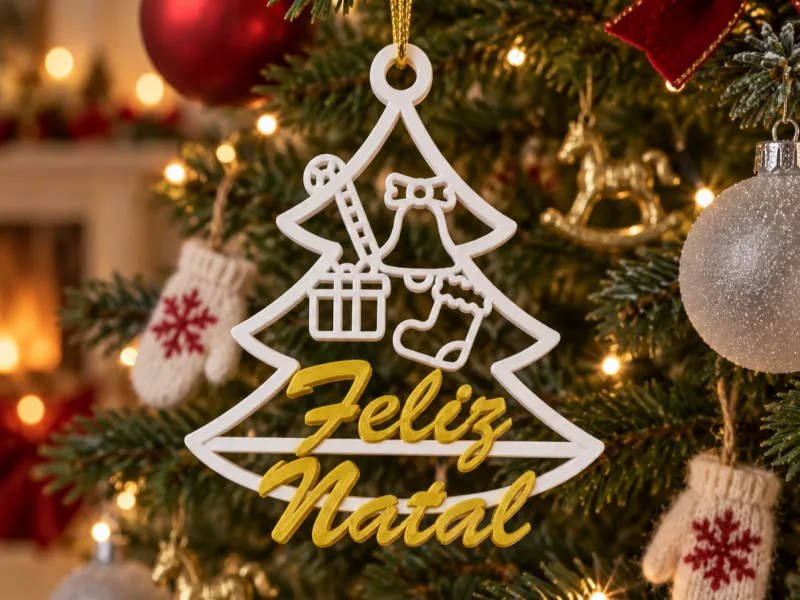 Ornamento Feliz Natal em Forma de Árvore