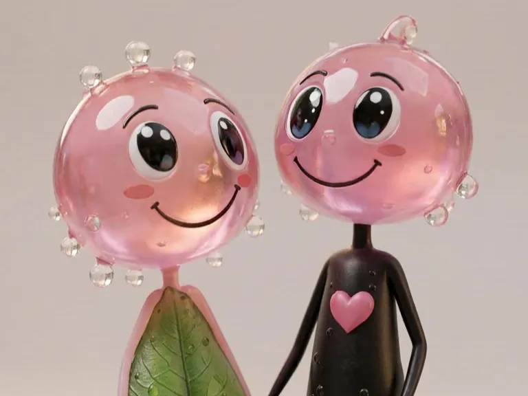 キュートでカワイイカップル - 手をつなぐキャラクター 3Dモデル