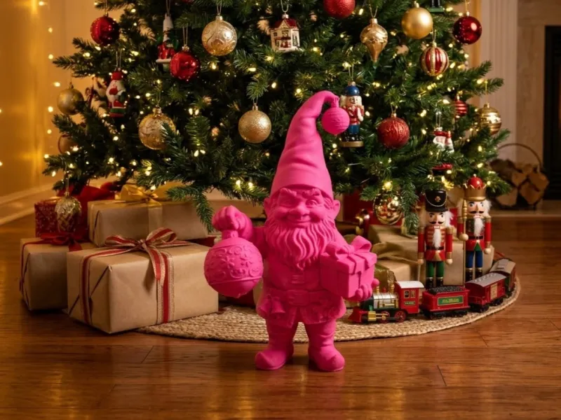 Christmas Gnome / Dwarf With A Gift And Ornament