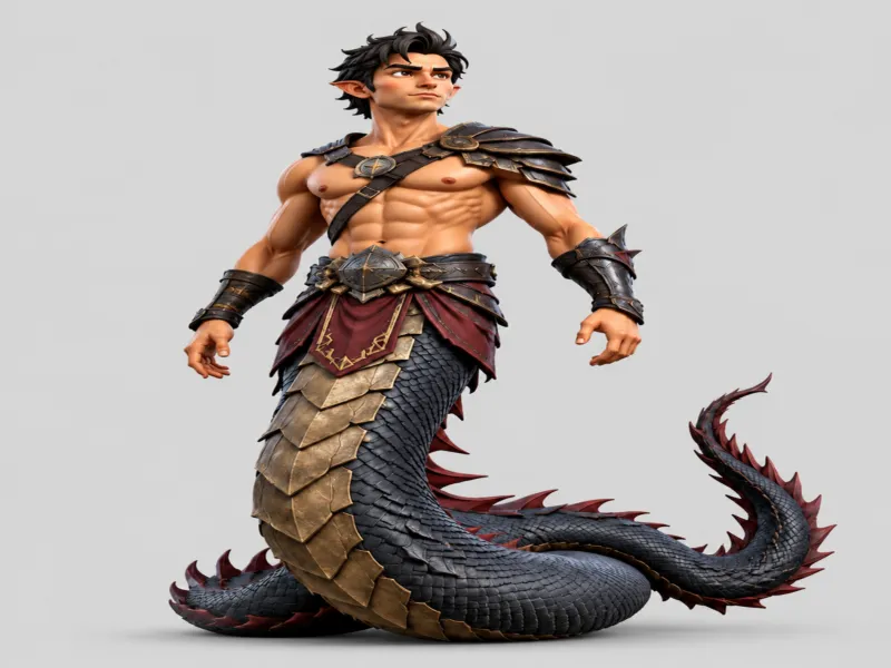 Fantasy Half-Man Half-Dragon Warrior 3D Character Model