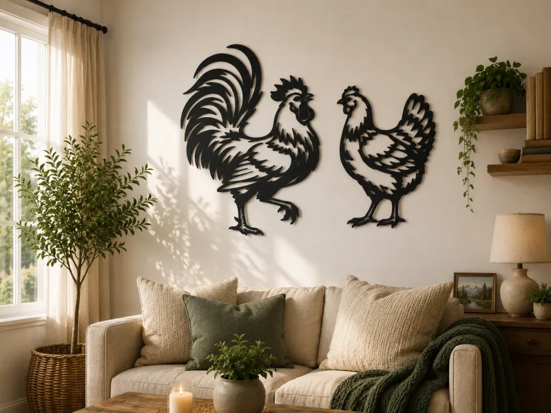 Rooster and Hen 2D Wall Art