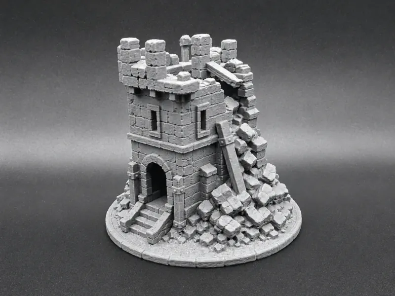 Verwoest Middeleeuws Stenen Kasteeltoren - RPG Miniatuur
