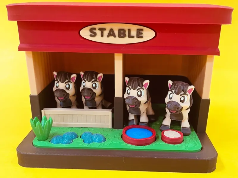 Caballos Flexi y Diorama de Establo: Set de Juego de Terrario de Animales