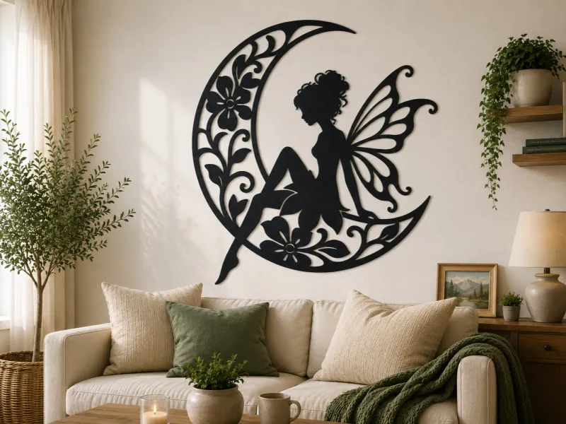 Moon Fairy 2D Wall Art Fantasy Floral Decor