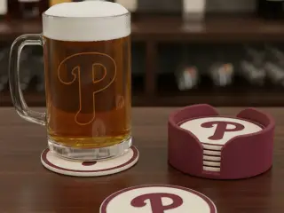 PHILLIES COASTERS AND HOLDER