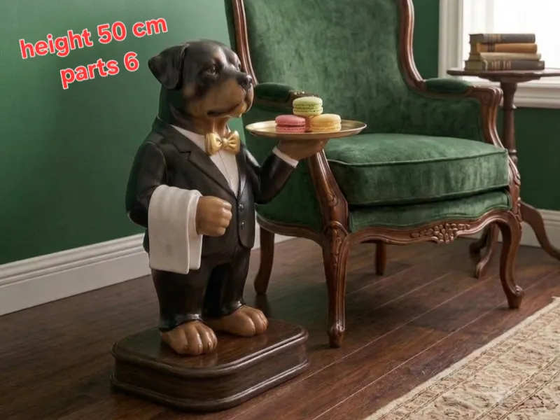 Dapper Rottweiler Butler Statue & Valet Tray