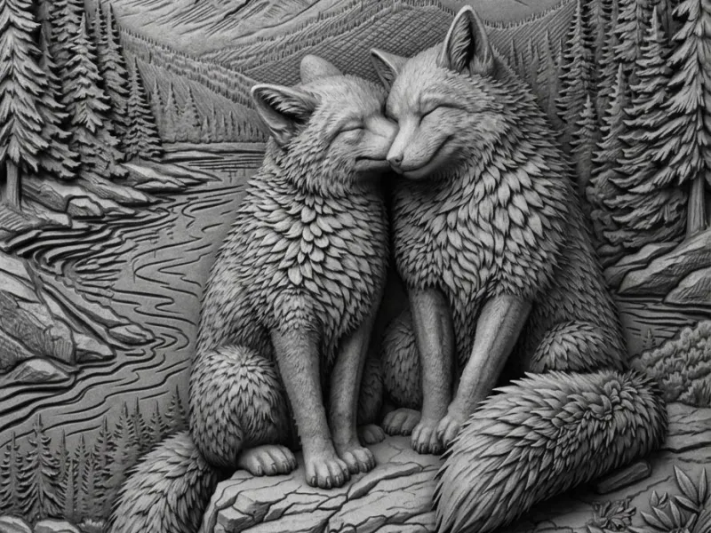 Wolfs stone relief painting