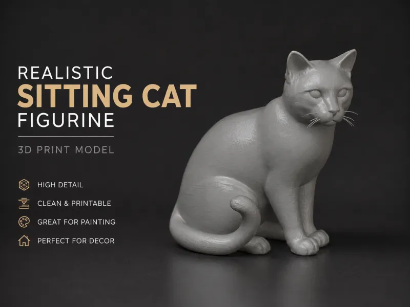 Realistic Sitting Cat Figurine | Detailed Feline