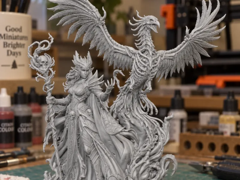 Elven necromancer with skull phoenix